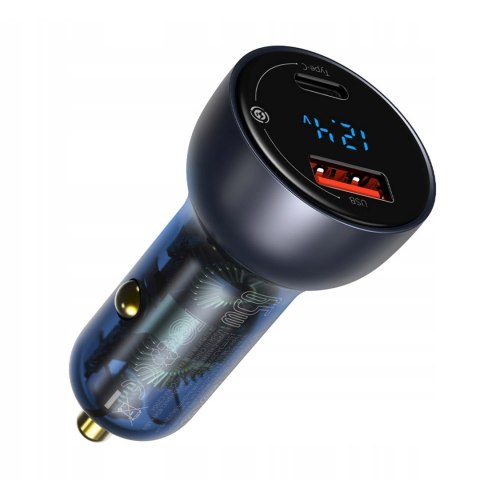 Ładowarka samochodowa z wyświelaczem USB-A USB-C QC PPS 65W - ciemnoszara