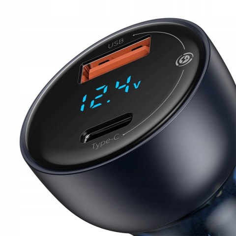 Ładowarka samochodowa z wyświelaczem USB-A USB-C QC PPS 65W - ciemnoszara