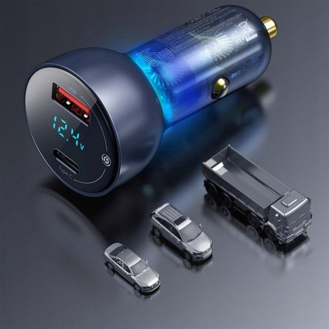 Ładowarka samochodowa z wyświelaczem USB-A USB-C QC PPS 65W - ciemnoszara