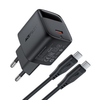 Ładowarka sieciowa z wyświetlaczem kablem USB-C GaN PD 20W - czarna