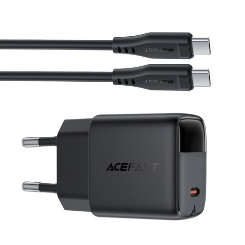 Ładowarka sieciowa z wyświetlaczem kablem USB-C GaN PD 20W - czarna