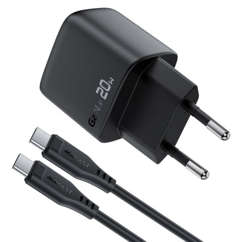 Ładowarka sieciowa z wyświetlaczem kablem USB-C GaN PD 20W - czarna