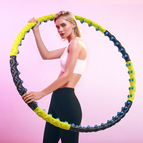 Hula hop z wypustkami masującymi składane - czarno żółte