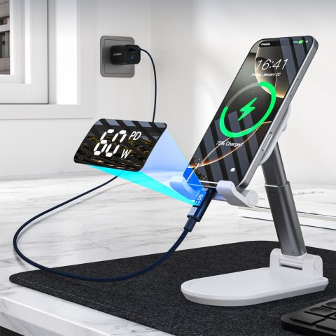 Kabel przewód USB-C z wyświetlaczem PD 60 W 1.2 m - niebieski