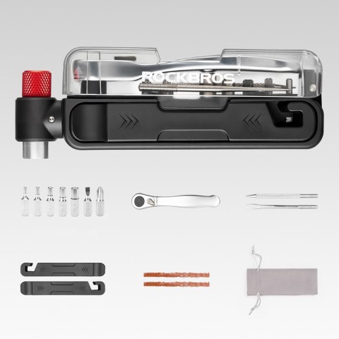 Zestaw narzędzi rowerowych multitool z pompką na naboje CO2 i kluczem grzechotkowym