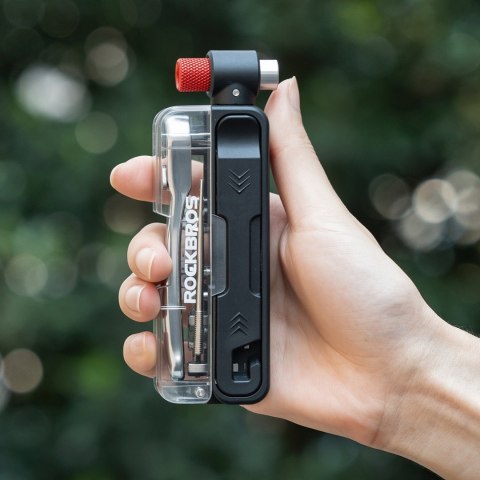 Zestaw narzędzi rowerowych multitool z pompką na naboje CO2 i kluczem grzechotkowym