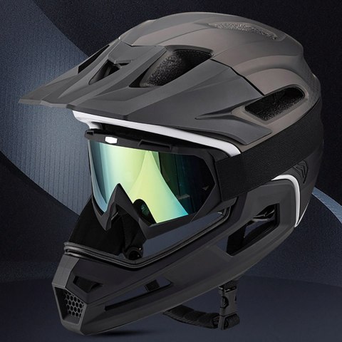 Kask rowerowy fullface z odpinanym daszkiem 57-62 cm - czarny