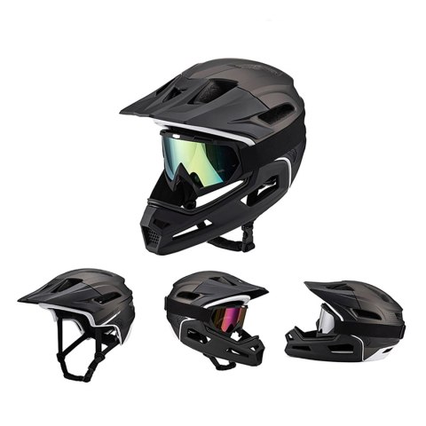 Kask rowerowy fullface z odpinanym daszkiem 57-62 cm - czarny