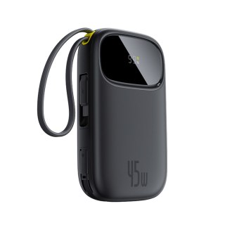 Powerbank 20000mAh USB-A USB-C z wyświetlaczem i 2 wbudowanymi kablami 45W - czarny