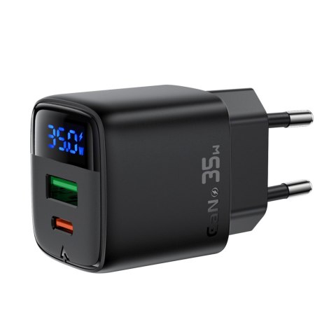 Ładowarka sieciowa z wyświetlaczem USB-A USB-C GaN PD 35W - czarna