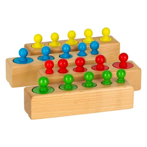 Odważniki cylindry drewniane gra układanka montessori kolorowe