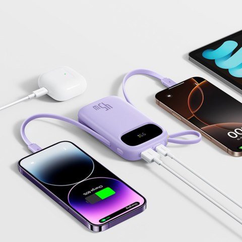Powerbank 20000mAh 45W z wyświetlaczem kablami USB-C Lightning EnerFill FC31 - fioletowy