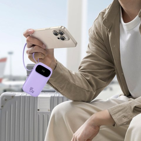 Powerbank 20000mAh 45W z wyświetlaczem kablami USB-C Lightning EnerFill FC31 - fioletowy
