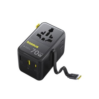 Adapter podróżny 6w1 ze zwijanym kablem USB-C 70W - czarny