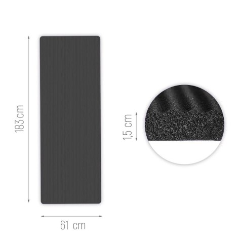 Mata gimnastyczna do ćwiczeń fitness jogi gruba 183 x 61 x 1.5 cm - czarna