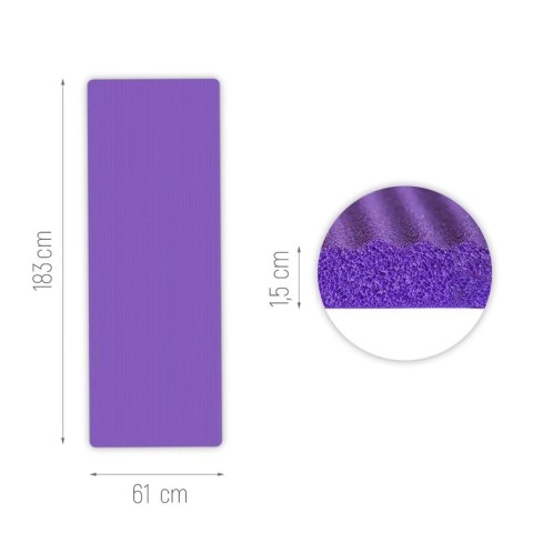 Mata gimnastyczna do ćwiczeń fitness jogi gruba 183 x 61 x 1.5 cm - fioletowa