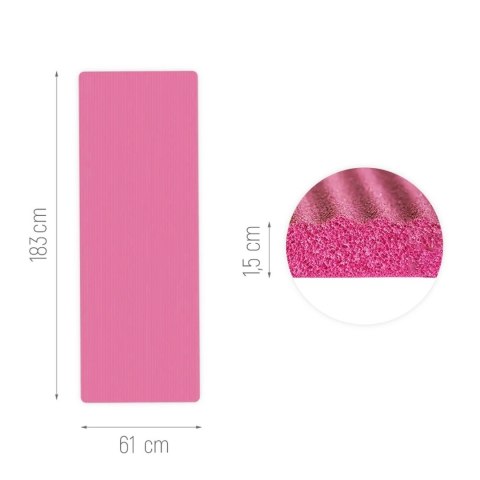 Mata gimnastyczna do ćwiczeń fitness jogi gruba 183 x 61 x 1.5 cm - różowa