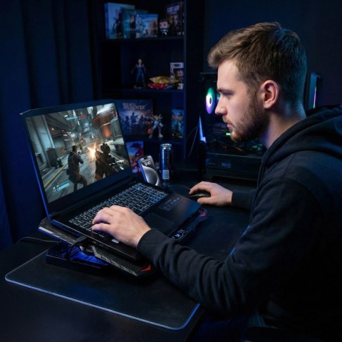 Podstawka chłodząca gamingowa pod laptop z podstawką na telefon - czarna