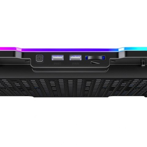 Podstawka chłodząca gamingowa pod laptop z uchwytem na telefon RGB - czarna