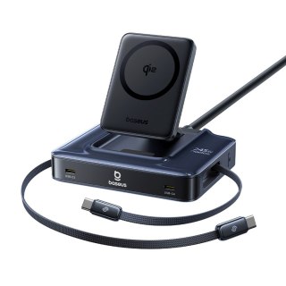 Stacja ładująca bezprzewodowa 6w1 ze zwijanymi kablami USB-C 245W - czarna