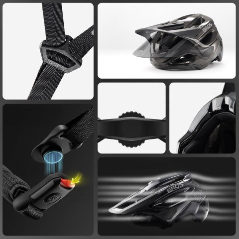 Kask na rower górski z regulowanym daszkiem zapięciem magnetycznym 58-62 cm - czarny