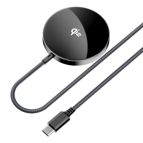 Ładowarka indukcyjna magnetyczna z kablem USB-C Qi2 15W 1.2m - czarna