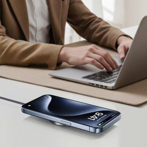 Ładowarka indukcyjna magnetyczna z kablem USB-C Qi2 15W 1.2m - czarna