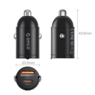Ładowarka samochodowa USB-A USB-C 30W - czarna