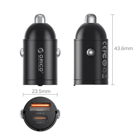 Ładowarka samochodowa USB-A USB-C 30W - czarna