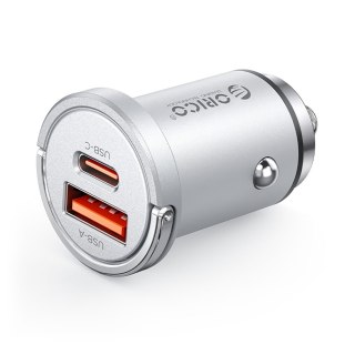 Ładowarka samochodowa USB-A USB-C 45W - srebrna