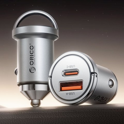 Ładowarka samochodowa USB-A USB-C 45W - srebrna