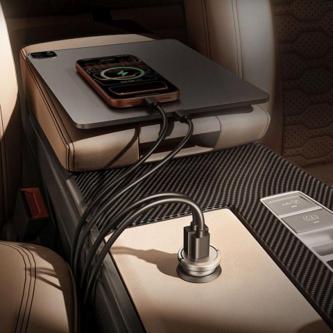 Ładowarka samochodowa USB-A USB-C 45W - srebrna