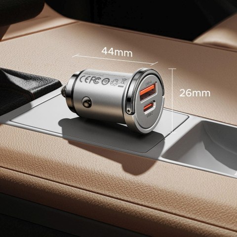Ładowarka samochodowa USB-A USB-C 45W - srebrna