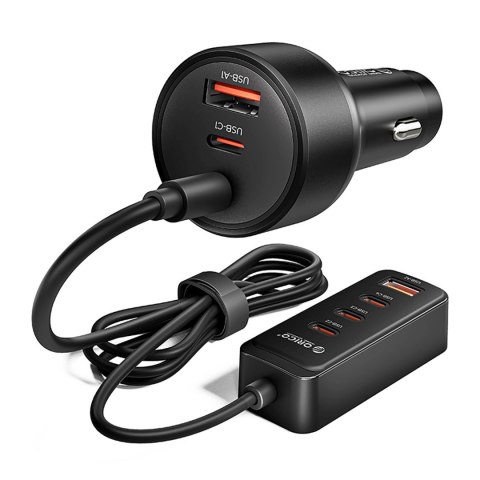 Ładowarka samochodowa USB-A USB-C z przedłużaczem 108W - czarna