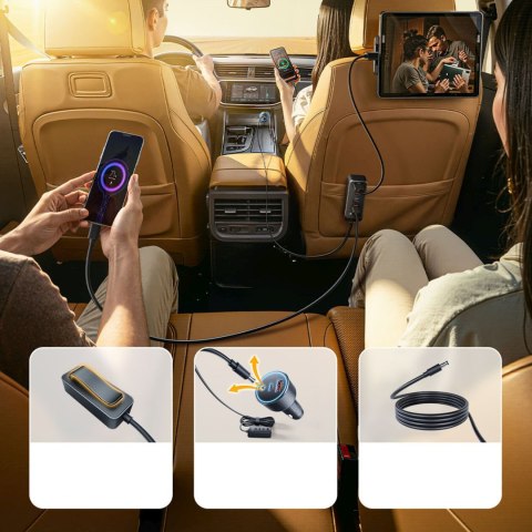 Ładowarka samochodowa USB-A USB-C z przedłużaczem 108W - czarna