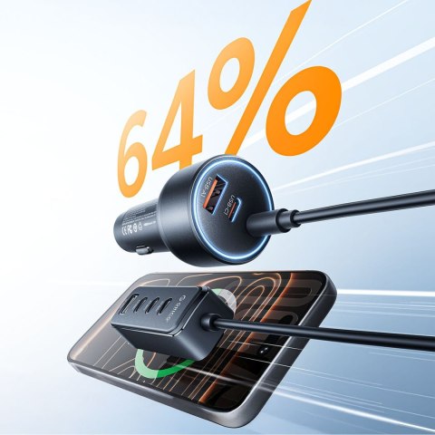 Ładowarka samochodowa USB-A USB-C z przedłużaczem 108W - czarna