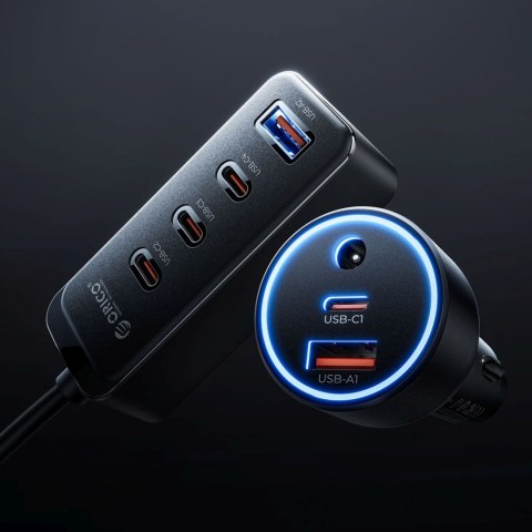 Ładowarka samochodowa USB-A USB-C z przedłużaczem 108W - czarna