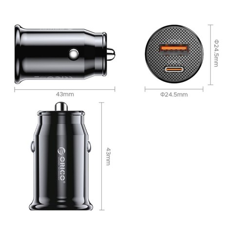 Ładowarka samochodowa USB-C USB-A 30W - czarna