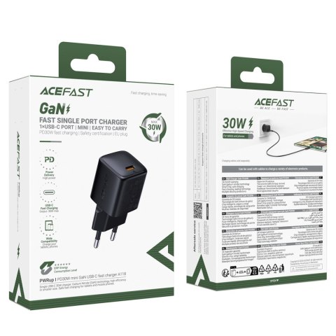 Ładowarka sieciowa USB-C GaN PD 30W - czarna