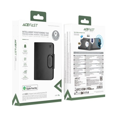 Lokalizator Bluetooth w formie etui na paszport kompatybilny z Apple Find My - czarny