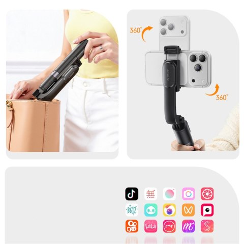 Selfie stick mini tripod aluminiowy Bluetooth obrót 360 stopni - czarny