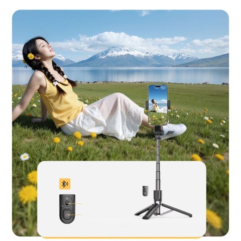 Selfie stick mini tripod aluminiowy Bluetooth obrót 360 stopni - czarny