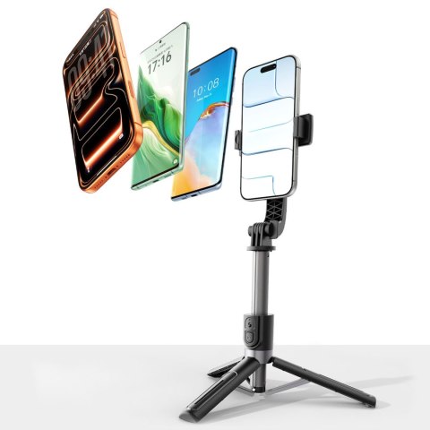 Selfie stick mini tripod aluminiowy Bluetooth obrót 360 stopni - czarny