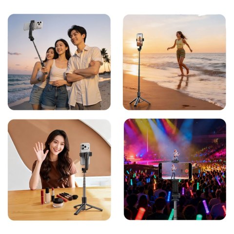 Selfie stick mini tripod aluminiowy Bluetooth obrót 360 stopni - czarny