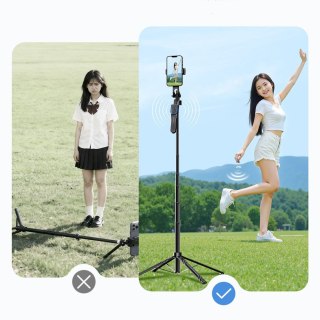 Selfie stick statyw 1/4'' na telefon kamerę aparat z obrotem 360 Bluetooth - czarny