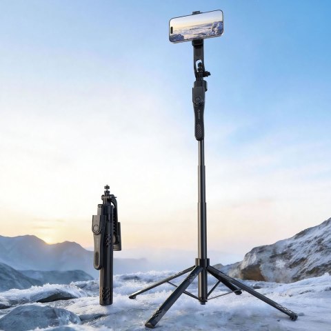Selfie stick statyw 1/4'' na telefon kamerę aparat z obrotem 360 Bluetooth - czarny