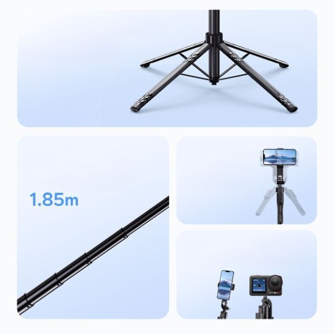 Selfie stick statyw 1/4'' na telefon kamerę aparat z obrotem 360 Bluetooth - czarny