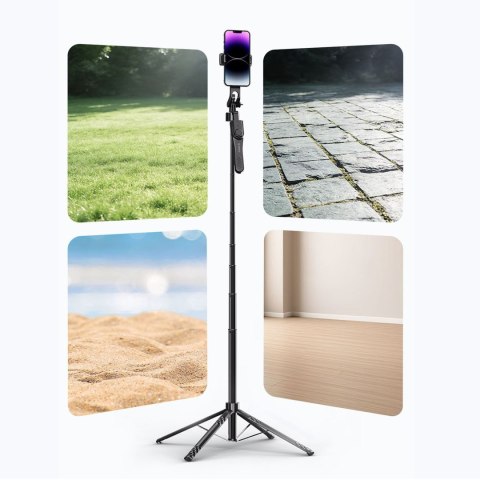 Selfie stick statyw 1/4'' na telefon kamerę aparat z obrotem 360 Bluetooth - czarny