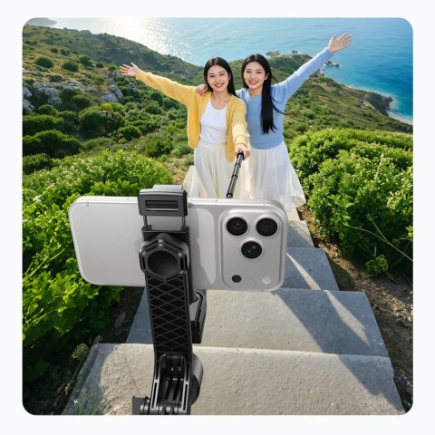 Selfie stick statyw 1/4'' na telefon kamerę aparat z obrotem 360 Bluetooth - czarny