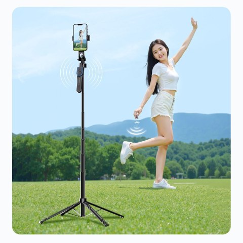 Selfie stick statyw 1/4'' na telefon kamerę aparat z obrotem 360 Bluetooth - czarny